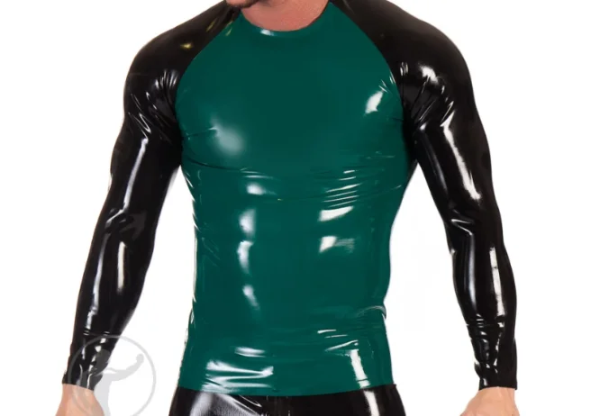 100% Latex Gummi Rubber Catsuit 0,4mm Overall Zentai Anzug Kostüm Two tone sports fashion top