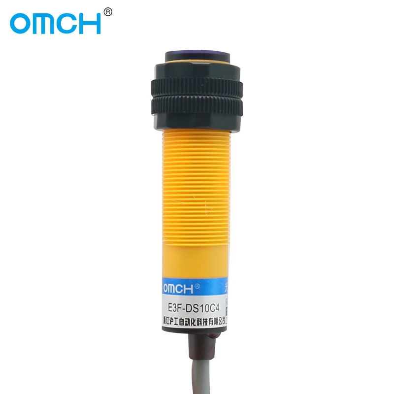 OMCH 적외선 E3F-DS10 M18 확산 반사 광전 스위치 센서, DC 12V 3 선 NO 24V 검출 범위 10cm 조절 가능