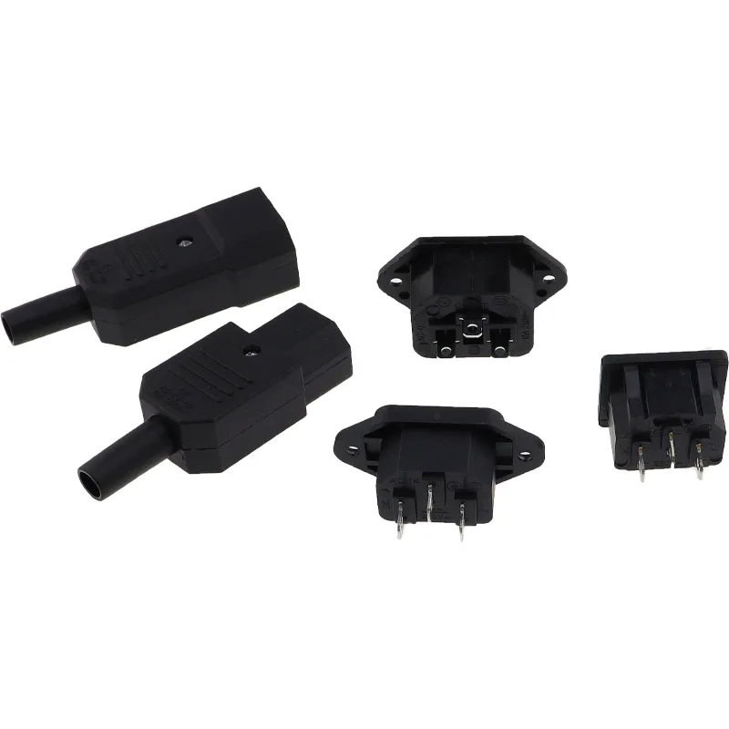 1PCS IEC320 10A 250V Black Male female docking Plug Connector Rewireable C13 C14 Plug Rewirable Power Konektor 3 Pin AC Socket