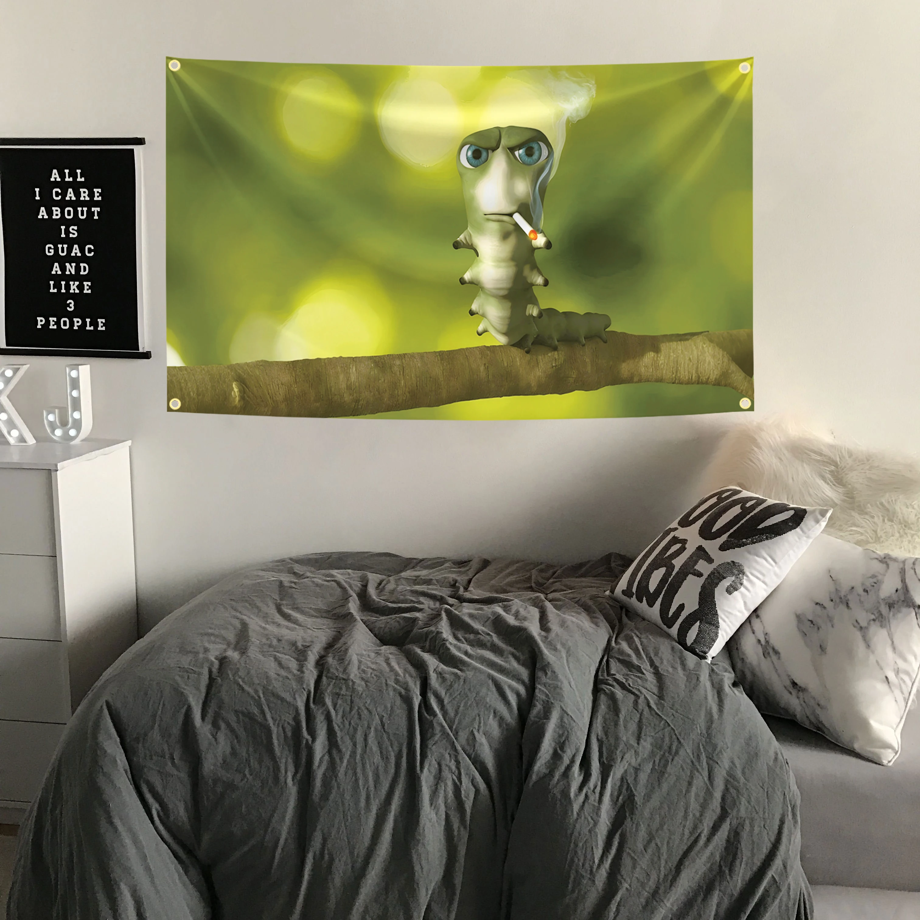 90x150cm Fun Caterpillar Funny Meme Flag Tapestry Poster Banner For Bar Beer House College Dorm Room Art Tapestry Banner Gift