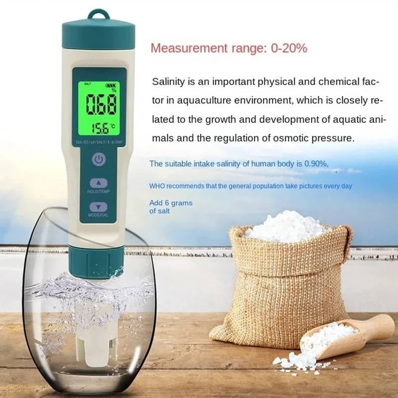 8in1 water quality tester PH/ORP/EC/TEMP/LCD backlight waterproof IP67 water quality tester multifunctional analysis instrument