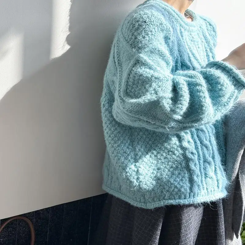 

Women's Pullover Sweater Winter New Long Sleeve Round Neck Tops Lazy Thick Knit Autumn College Style Loose Soft Outdoor Wear