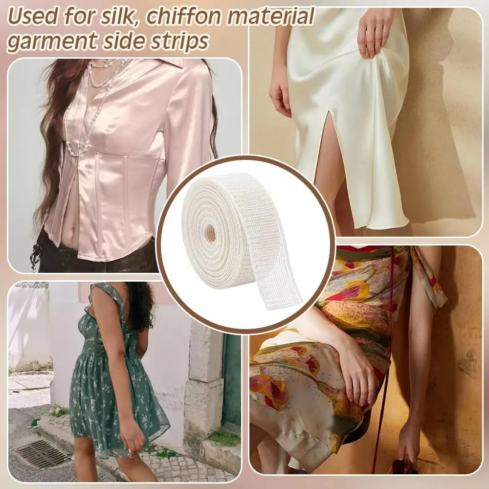 Stoff-Saumführung, Fischgrätenband zum Nähen von schmalen und gebogenen Saumnähten, wiederverwendbarer Knochenstreifen für Chiffon-Seidenkleider und -röcke – Detail 10