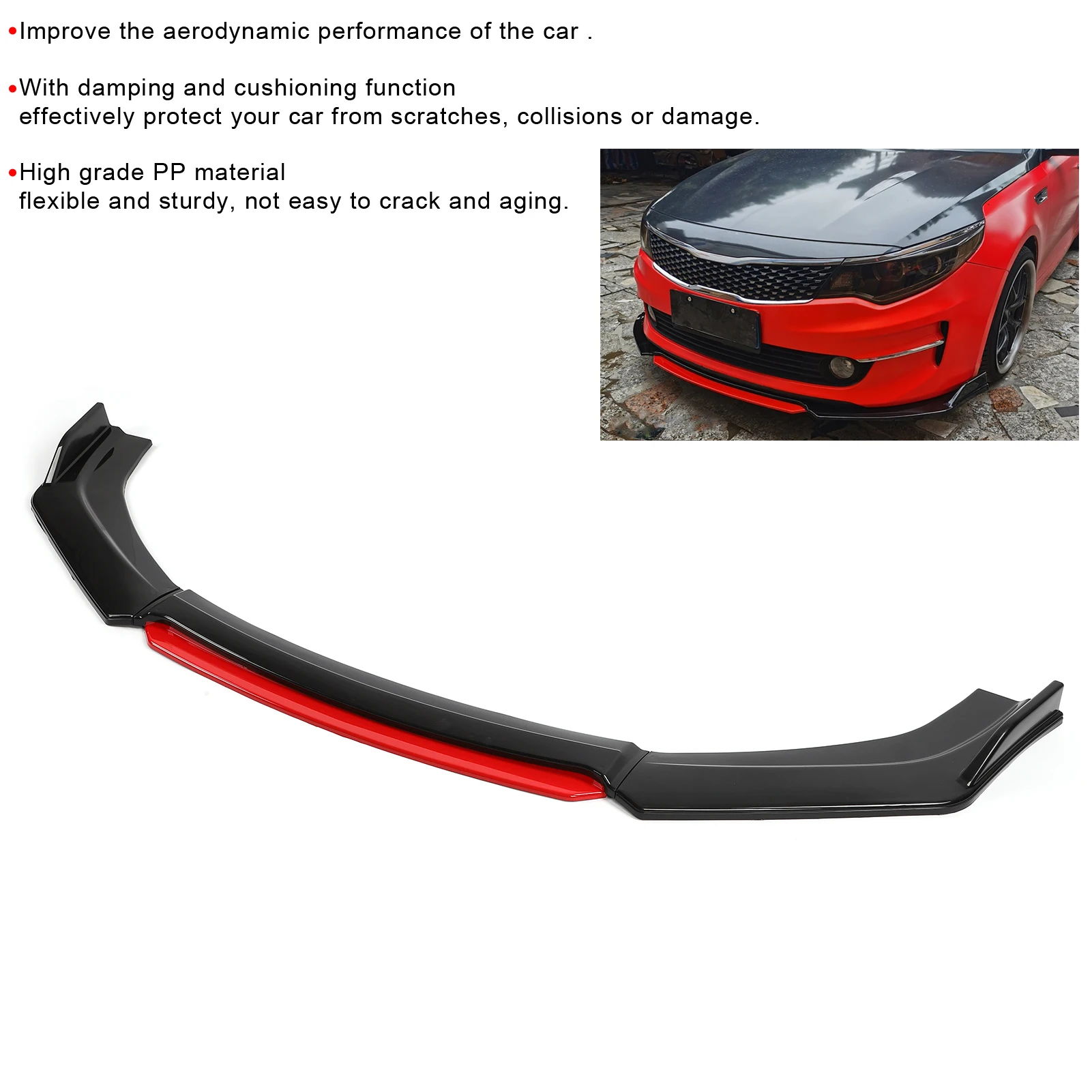 

Front Splitter Front Bumper Lip Spoiler Chin Body Kit PP Auto Car Exterior Aerodynamic Parts Front Spoiler