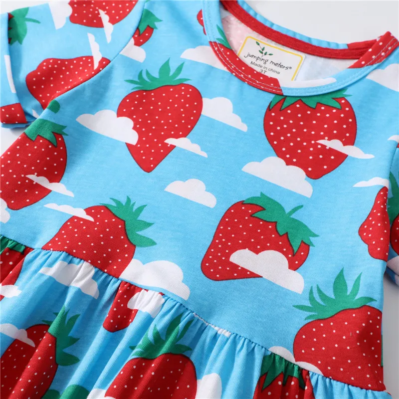 Jumping Meters 2-7T  Strawberry Summer Princess Girls Clothing Dresses Cute Baby Frocks Short Sleeve Cotton Costume Kids Wear