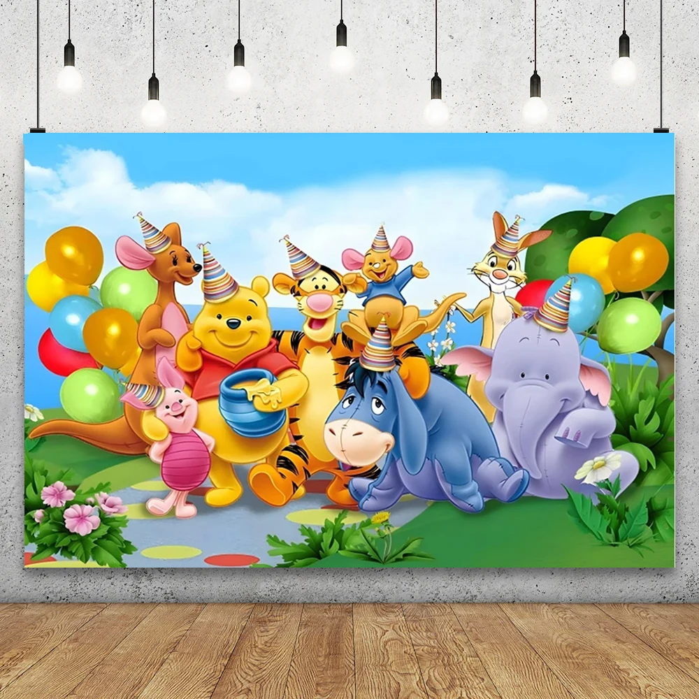 

Disney Winnie The Pooh Party Backdrops Wedding Decoration Children's Birthday Photography Custom Background Decorations Wall