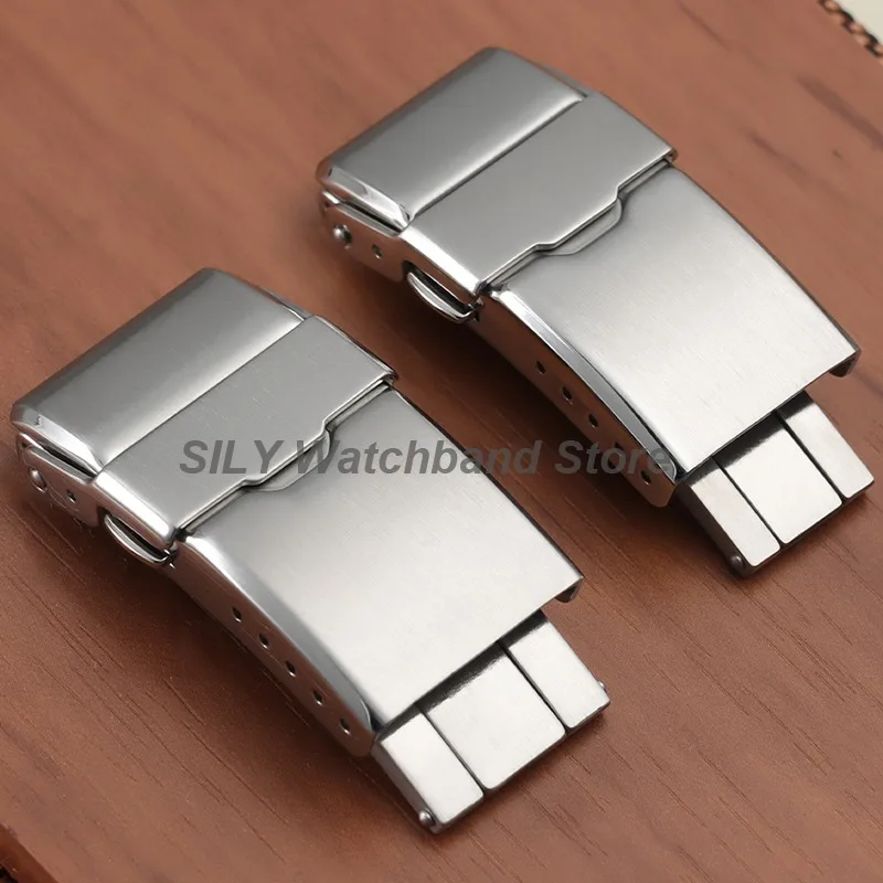 16mm 18mm Faltschließe Luxuriöse Massivschließe Edelstahl-Uhrenverschluss Silberner Metallknopf Uhrenarmband-Zubehör für Herren und Damen