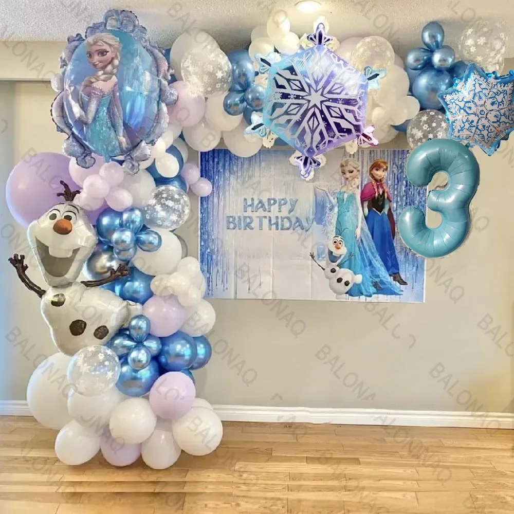 102pcs Disney Balloons Garland Arch Kit Olaf Foil Balloons Frozen Elsa Anna Princess Theme Birthday Party Decors Air Globos