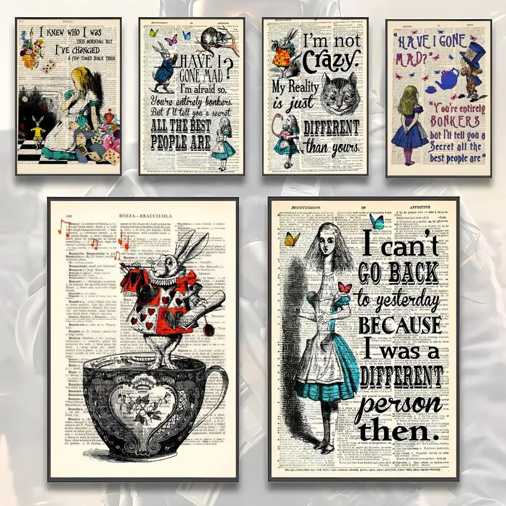 Cartoon A-Alice In W-Wonderland Painting Calligraphy HD Canvas Poster living room bedroom bar aesthetic decoration