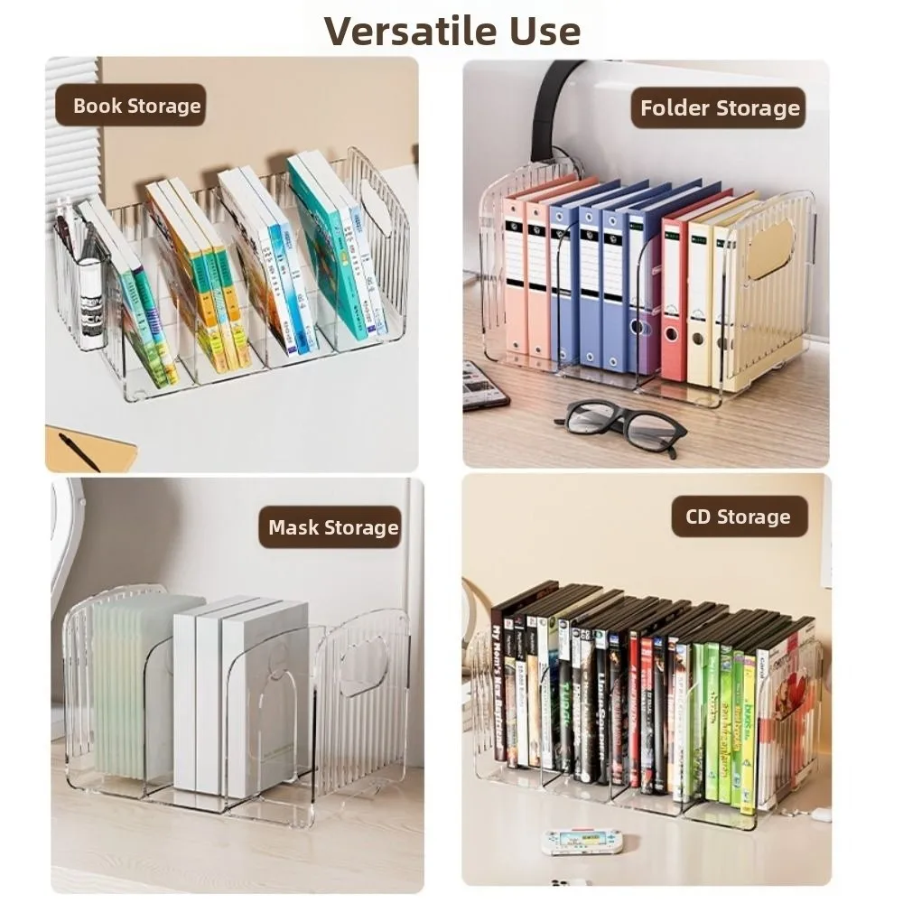 New Acrylic Book Stand Multi-compartment Clear Bookends Multi-function Thickened Bookshelf Office Supplies