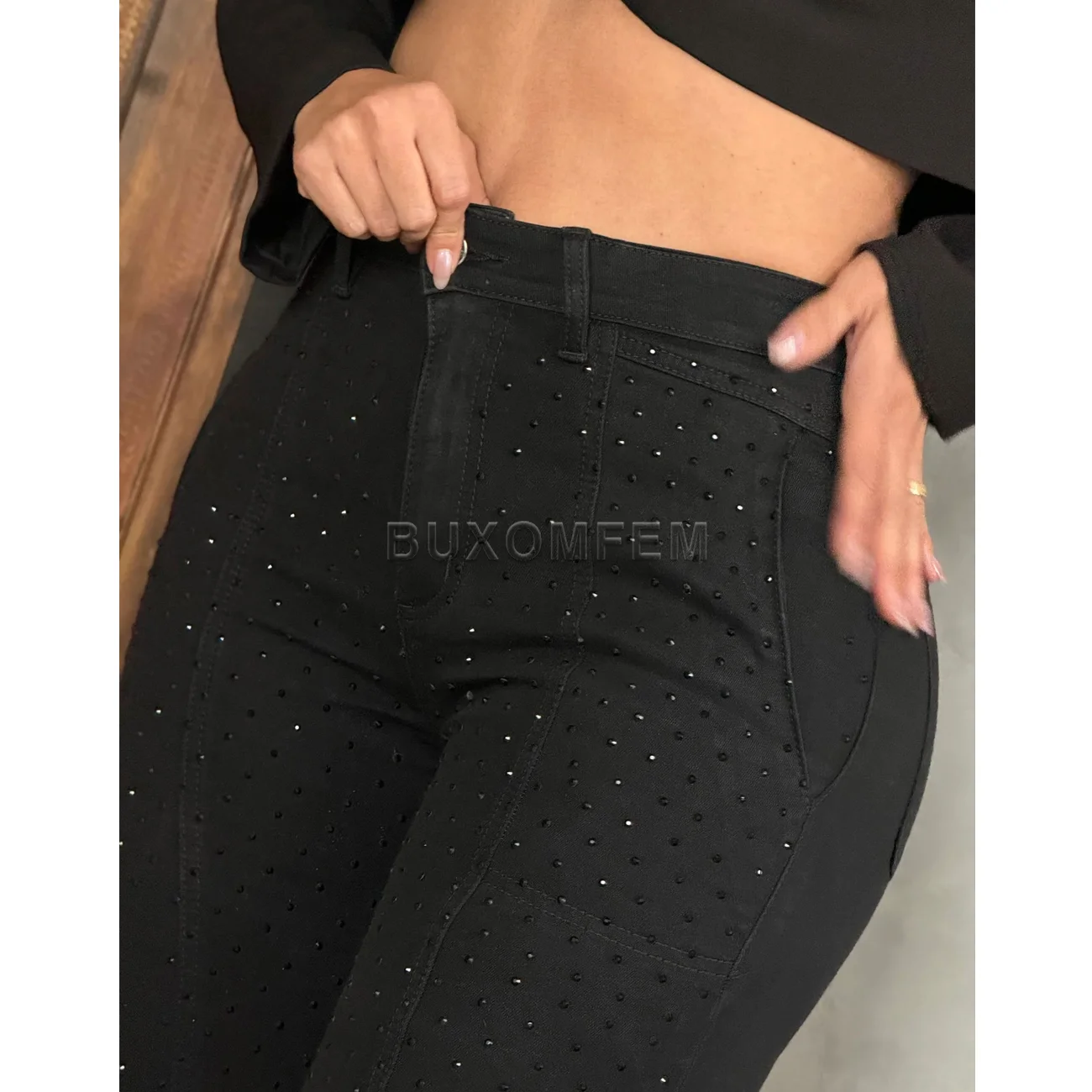 Große amerikanische Retro-Jeans mit Strasssteinen und geradem Bein, schmale Wickelhüften, Bleistifthose, dehnbare Hose mit hoher Taille, Outfit 2025