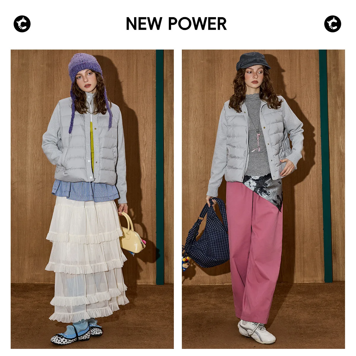 معطف شتوي نسائي لعام 2025 90% من ريش البط الأبيض معطف مرقع بأكمام متماسكة منتفخ بقصة ضيقة وتصميم خفيف الوزن سترة مزيج مزخرفة