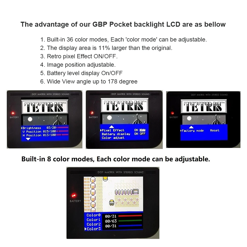 5 levels of Brightness Q5 OSD Menu With IPS High Backlight LCD Game Boy Pocket GBP Console