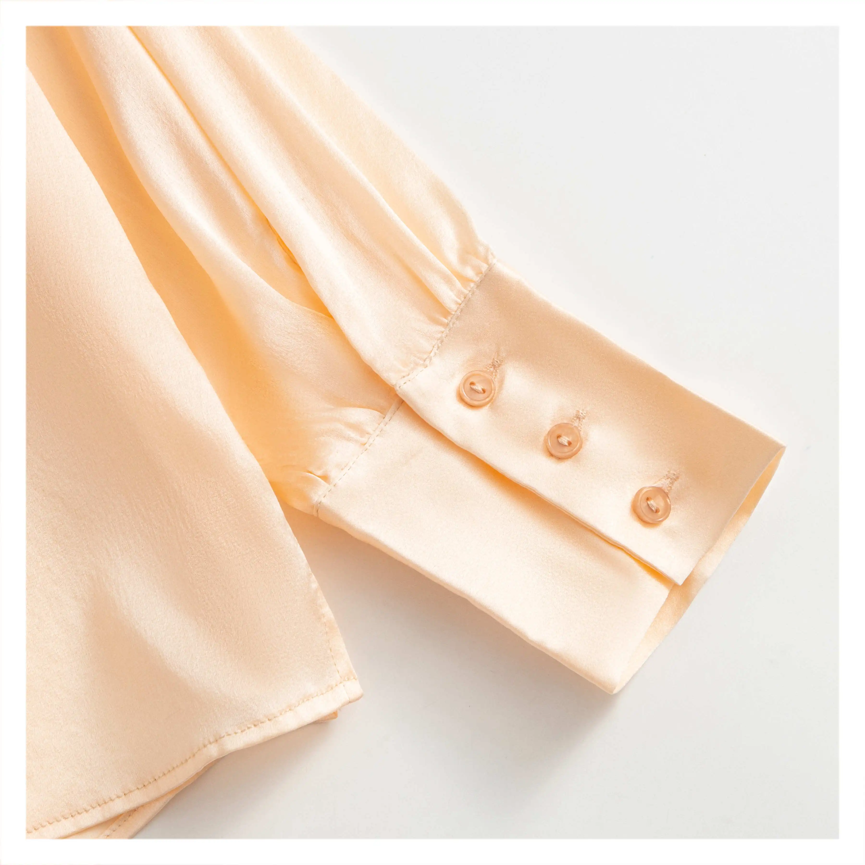 Women's Fashion 93% Natural Mulberry Silk Elastic Plain Satin Light Orange Solid Color Long Sleeve Float Versatile OL Style Top