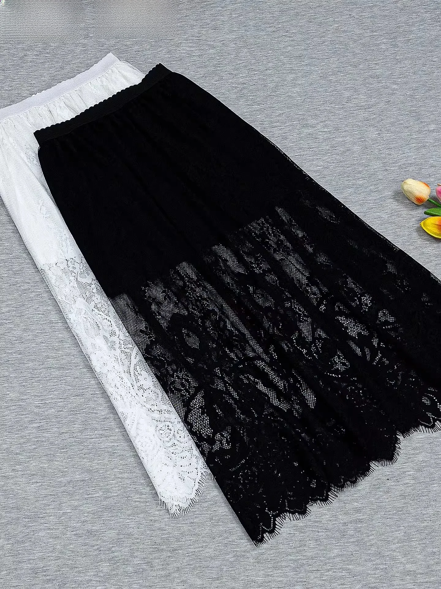 High Waist Lace Midi Skirt Women's Summer 2026 New Spring A-Line Versatile Fairy Skirt Trendy Hollow out Tassel Netting Skirts
