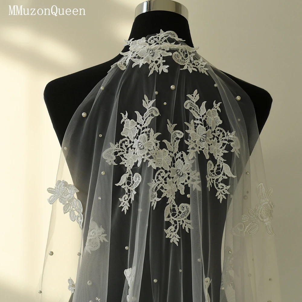 MMQ Classic 3Meters Embroidered Pearl Decorated Bridal Veil Cathedral Wedding Accessories Tulle Women Wedding Dress фата M25