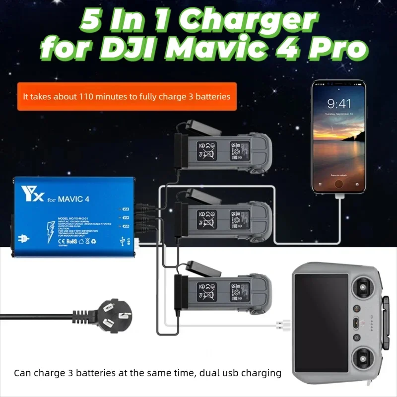 per-dji-mavic-4-pro-drone-batteria-caricatore-rapido-hub-di-ricarica-intelligente-porta-usb-telecomando-accessorio-di-ricarica-simultanea