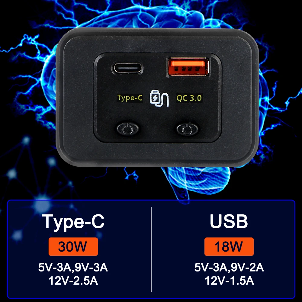 محول تلقائي لسيارة RV RV قوافل تخييم منزلية مصباح ليد 12 فولت/24 فولت شاحن سيارة سريع نوع C + QC3.0 USB شاحن هاتف بمنفذ USB