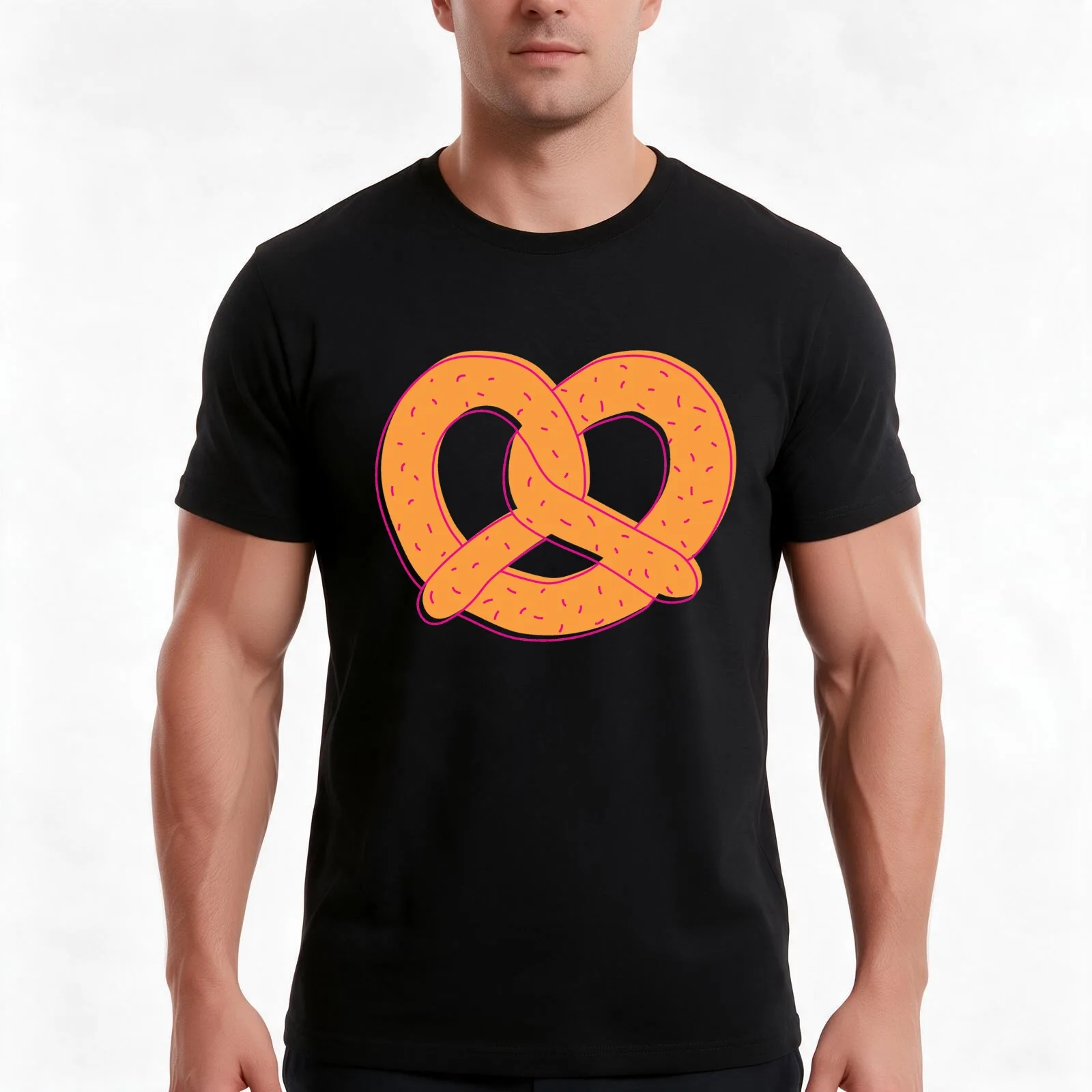 Soft Pretzel T-Shirt, Summer Casual Cotton Tee, Oversized Streetwear Tops, Vintage Graphic Print, Loose Fit Short Sleeve