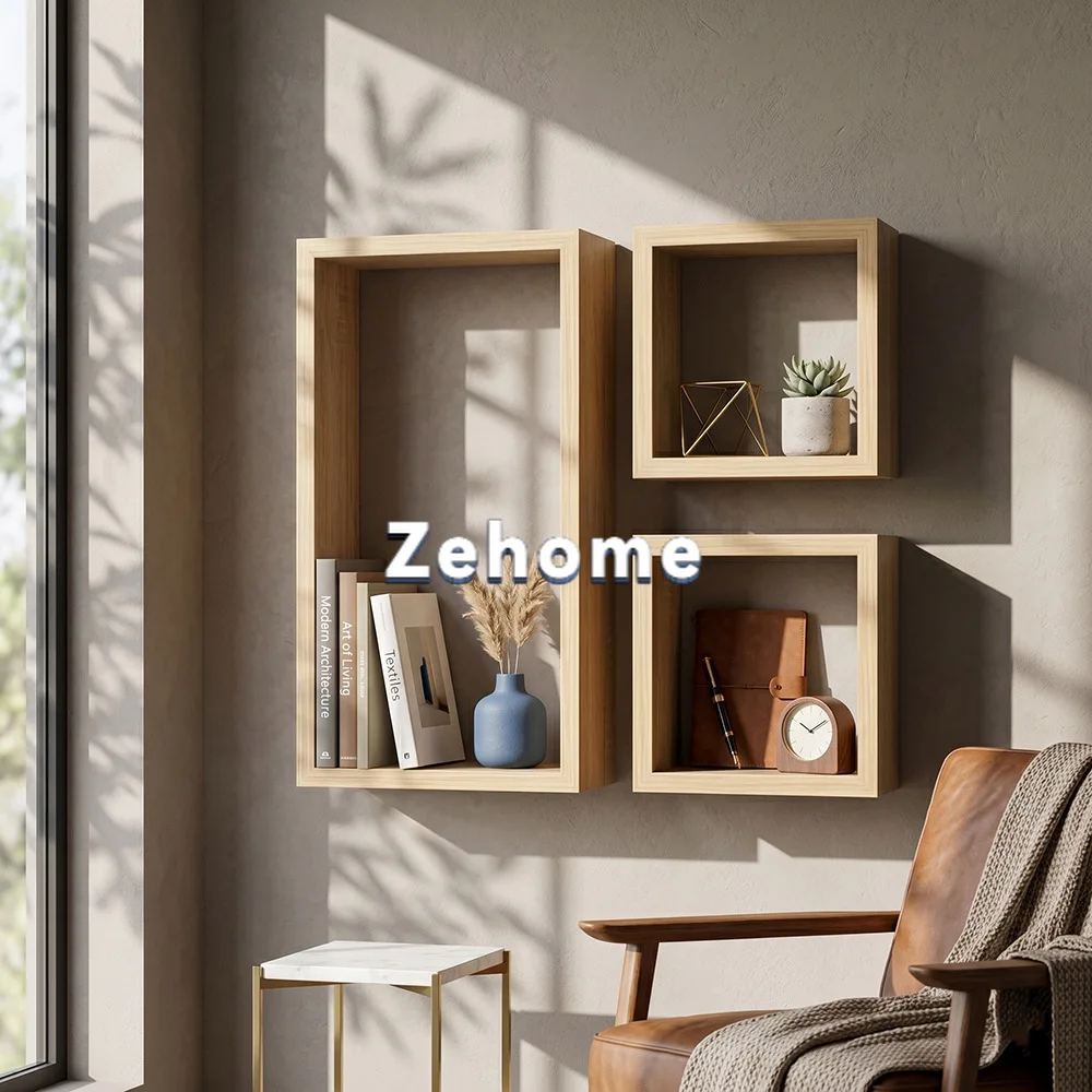 Nordic style bedroom TV background wall hanging display storage rack storage decorative square suspension combination
