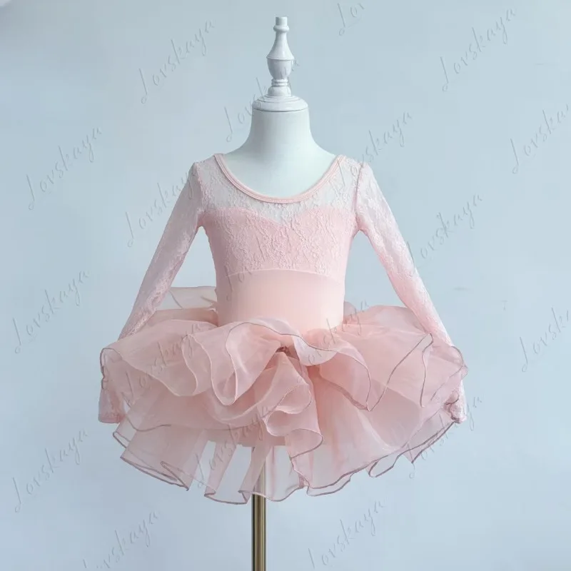 

Children's Dance Costumes Spring and Summer New Long-sleeved Mesh Stitching Smoke Pink Practice Clothes Girls Ballet Split