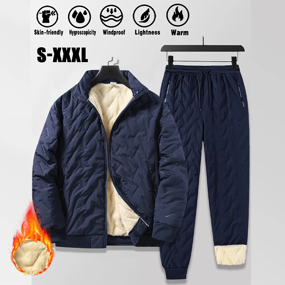 الرجال الشتاء الصوف رياضية عادية أسفل سترة وسراويل Sweatpant 2 قطعة مجموعة الدافئة سميكة الرجال بدلة رياضية الملابس