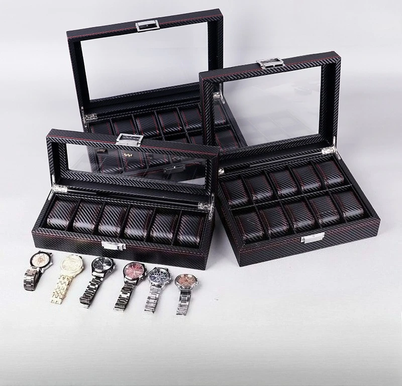 

Коробка для часов из углеродного волокна и искусственной кожи на 5/6/10/12 часов, высококачественный органайзер для хранения часов, упаковка для механических часов