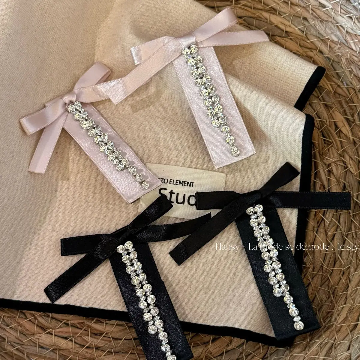 Satin Rhinestone Rectangle BB Clip Bow Side Hair Clip Broken Hair Holder Elegant Crystal Bang Clip Temperament Hair Ornaments