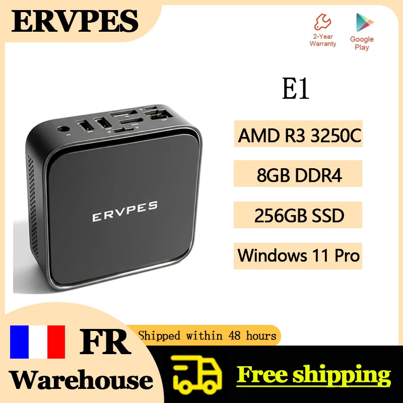 Mini PC ERVPES E1 con AMD Ryzen 3 3250C, 8GB DDR4, SSD de 256GB, Windows 11 Pro, Wifi de Doble Banda, BT5.2, Mini Computadora de Escritorio para Oficina