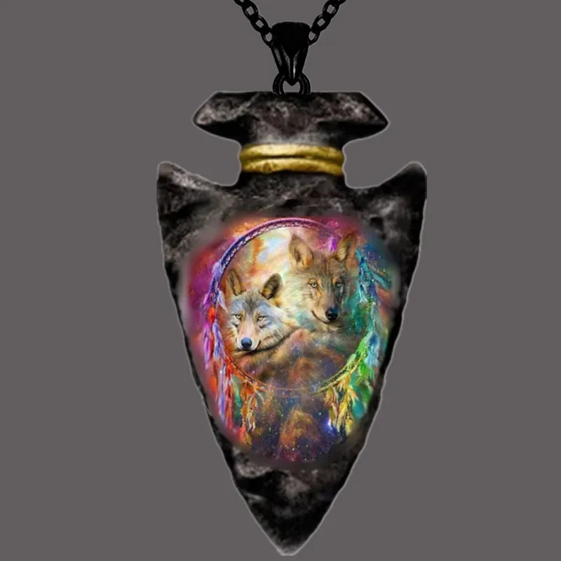 الإبداعية الملونة الحيوان الذئب شخصية الرجال الأسود سلسلة مثلث قلادة الهيب هوب القلائد للرجال الفولاذ المقاوم للصدأ مجوهرات هدية #6