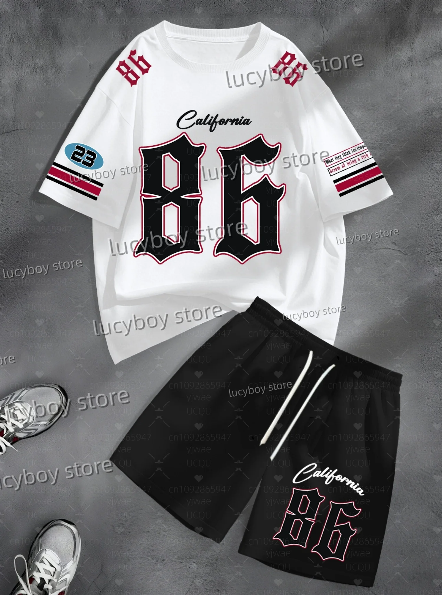 Hot Sell Men California 86 Print graphic Short Sleeve T-Shirt Shorts Set Adult  Jogging Plus Size Tracksuit 2 Piece Set