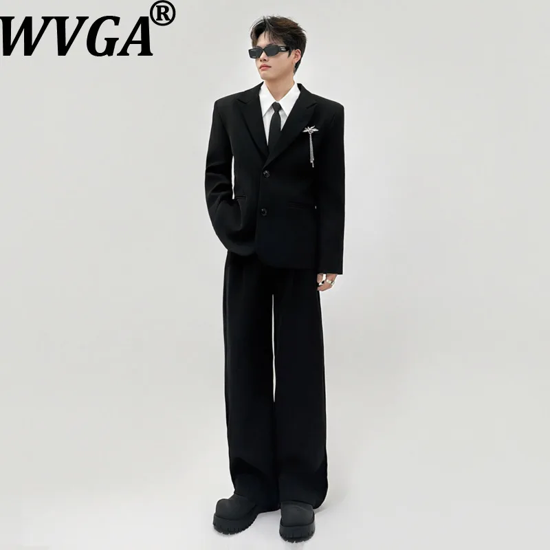

Мужской костюм-двойка WVGA: Новинка Весна-Осень, люксовый темный стиль, модный трендовый пиджак и повседневные прямые брюки, модель W21419