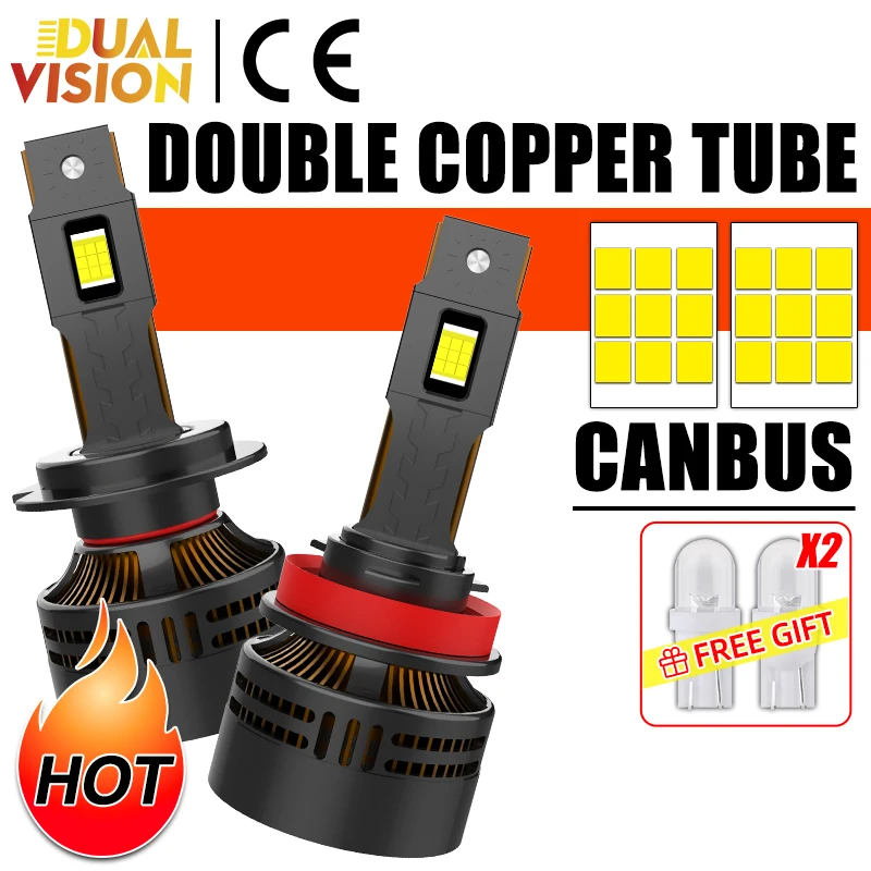 

1300 Вт Светодиодная фара H7 7750 CSP H4 H1 H3 H8 H9 H11 9005 9006 HB3 HB4 9012 Hir2 Светодиодные автомобильные фары с двойной медной трубкой 6500K 12 В