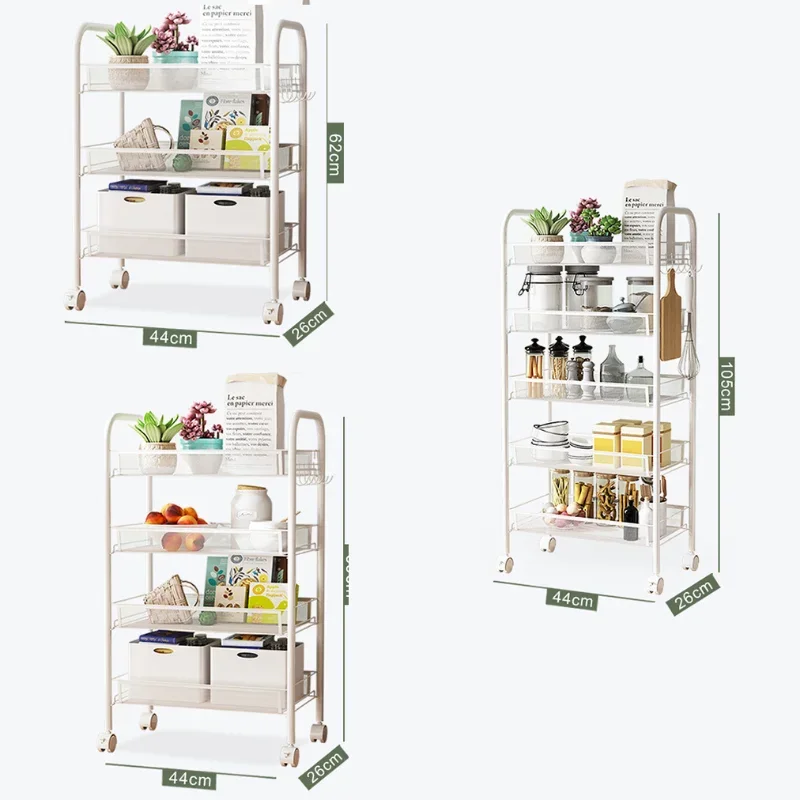 3/4/5 Tier Storage Organizer Rack Movable Kitchen Bathroom Shelf Metal Rolling Trolley Cart Basket Stand Wheels Save Space