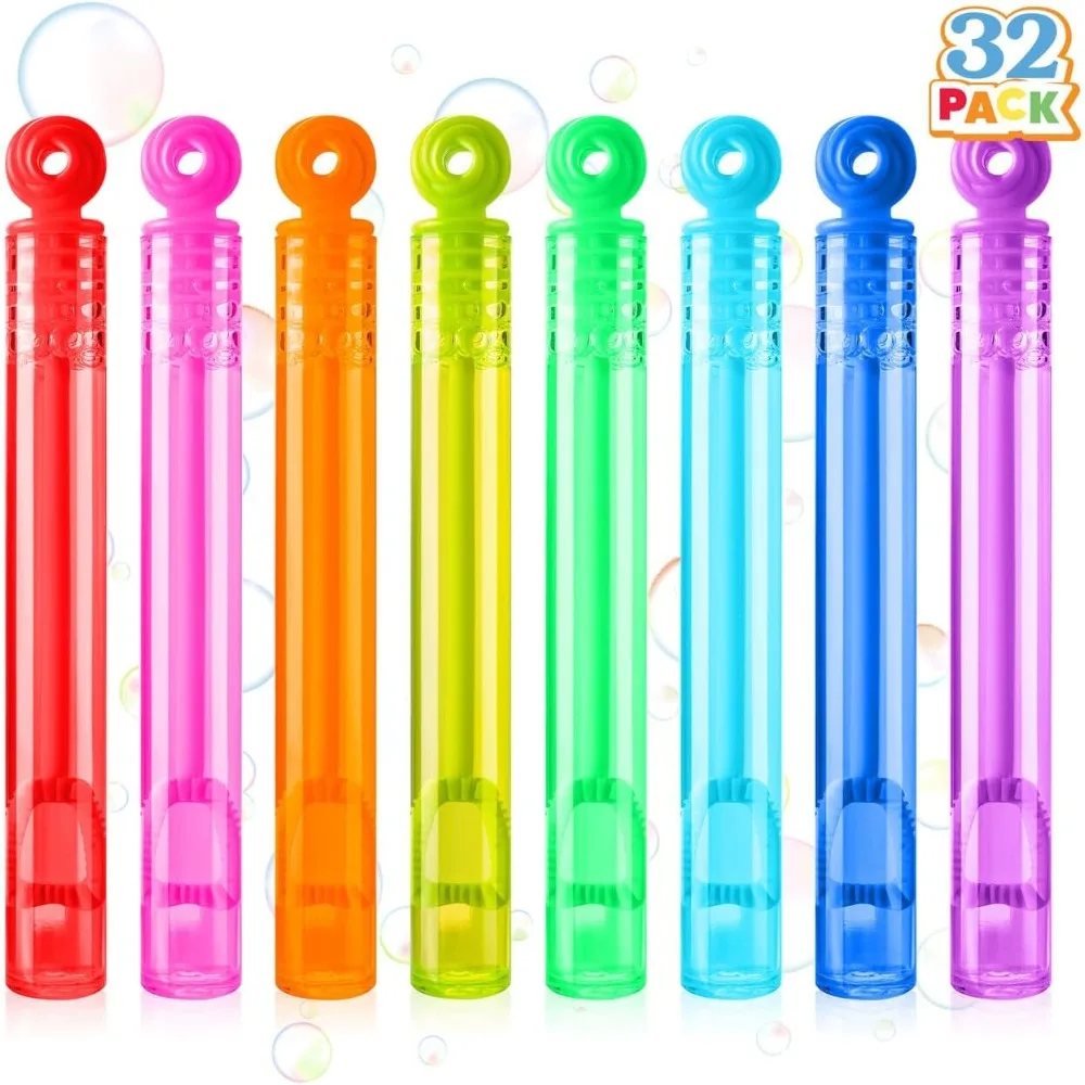 

32 Pack Mini Bubble Wands, 8 Colors Circle Party Favors for Kids, Goodie Bag Stuffers, Treasure Box Toys, Classroom Prizes