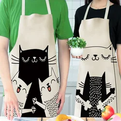 Cute Cat Printed Linen Apron Dress for Woman Men Kids Children Cartoon Animal Halloween Baking Cooking Pink Kitchen Accessories