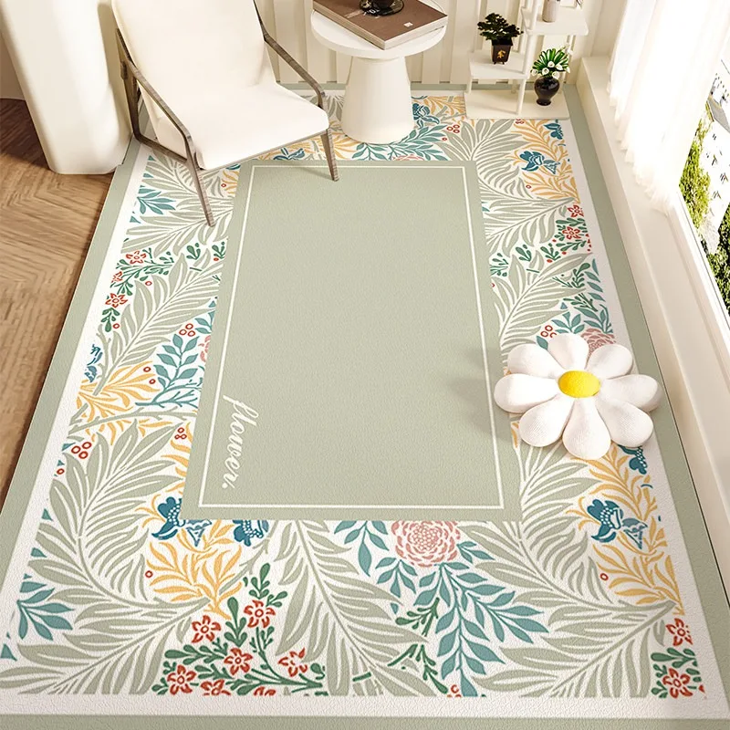Macaron Colored Floral PVC Kitchen Floor Mat Oil-proof Water Proof Wipeable No-clean Easy Clean Rug Scratch-Resistant Carpet 러그