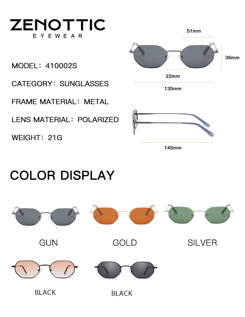 Zenottic retro kleine polygon polarisierte sonnenbrille frauen metall uv400 sonnenbrille männer blend freie uv400 brille treiben brillen – Detail 10