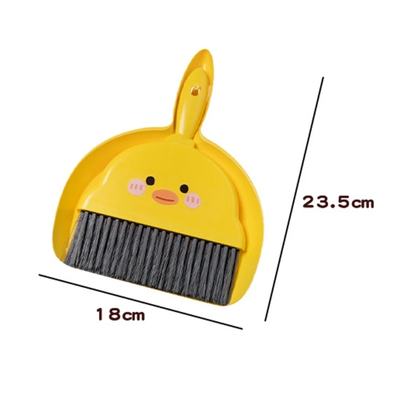 Mini Broom Dustpan Suit Cartoon Duck Dormitory Debris Cleaning Brush for Indoor Outdoor Traveling Camping Portable A0KF