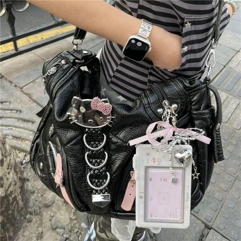 Sanrio Original Y2K Niche Bag Hello Kitty bolso para las axilas chicas calientes Retro Cool subcultura gran capacidad un bolso de hombro tipo bandolera
