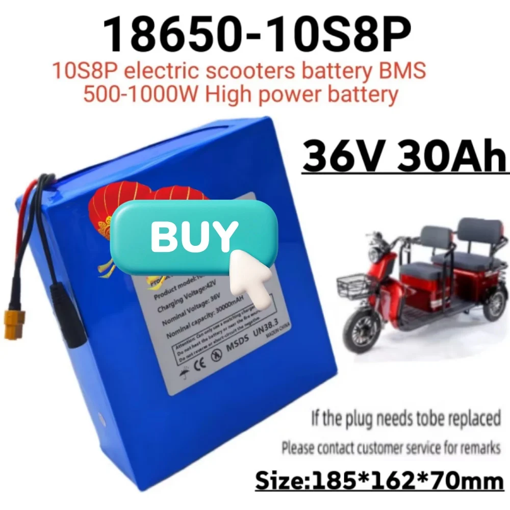 

36V 30Ah 18650 Lithium Battery Pack with Built-in 30A BMS 1000W Motor for 42V Electric Scooter RV Camping Toys