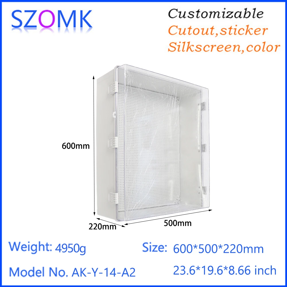 600x500x220mm Factory Outlet Waterproof Ip67 Polycarbonate ABS PC Clear Plastic Hinged Lid Boxes Junction Boxes With Cover Plate