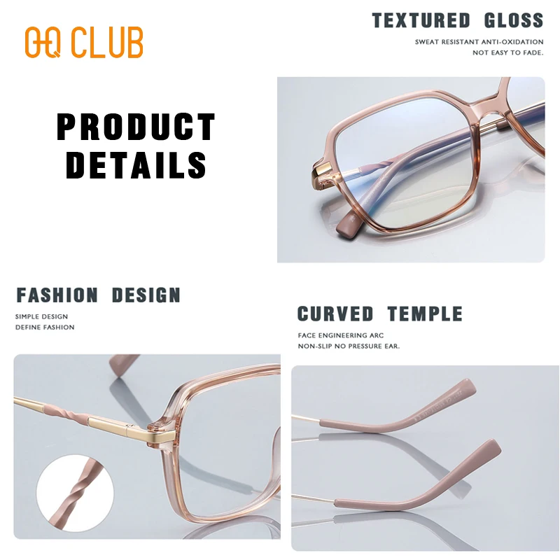 O-Q CLUB Simple Design Fashionable Large Frame Anti-Blue Light Glasses Women\'s Reading Glasses Customizable Prescription Eyewear