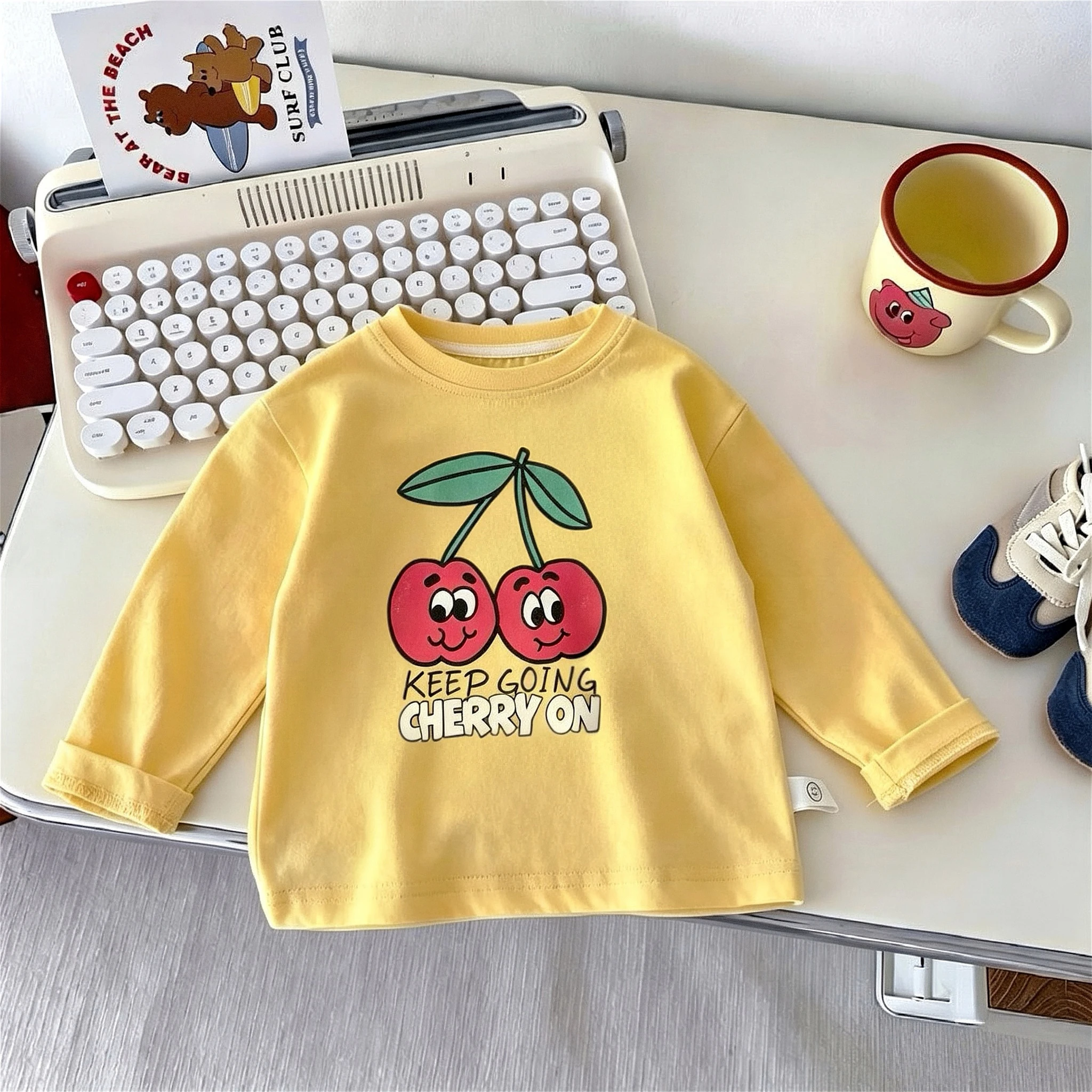 Printed Fruit Kids Girl Long Sleeve T-shirt Simple Fashion Children Autumn Clothing Bottoming Shirt Casual Versatile Blouse NEW