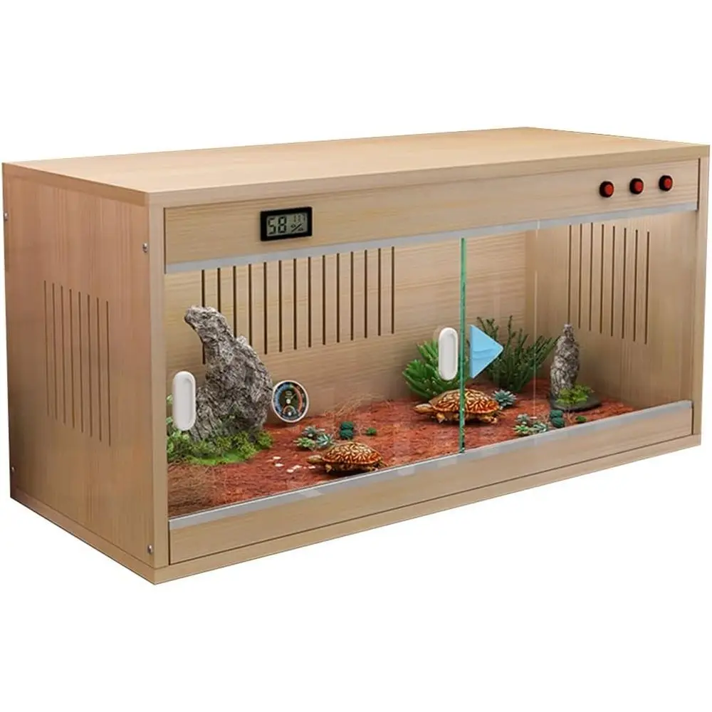 

Large Brown Wooden Vivarium for Reptiles and Amphibians with Ventilated Strips - 100x50x52cm