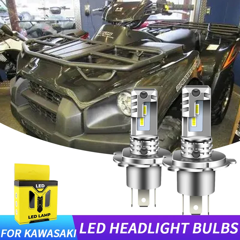 2PCS H4 9003 Motorcycle LED Headlight Bulbs CSP High & Low Beam 12000lm For Kawasaki Brute Prairie KVF300 KVF650D KFX700