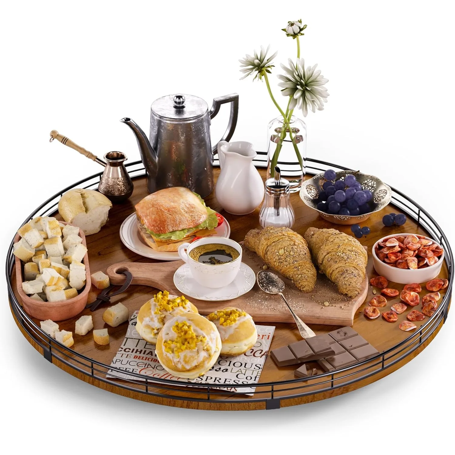 

Farmhouse Oak 21" Lazy Susan Turntable Organizer for Cabinet, Round Wooden Lazy Susan Organization and Storage for Dining Table