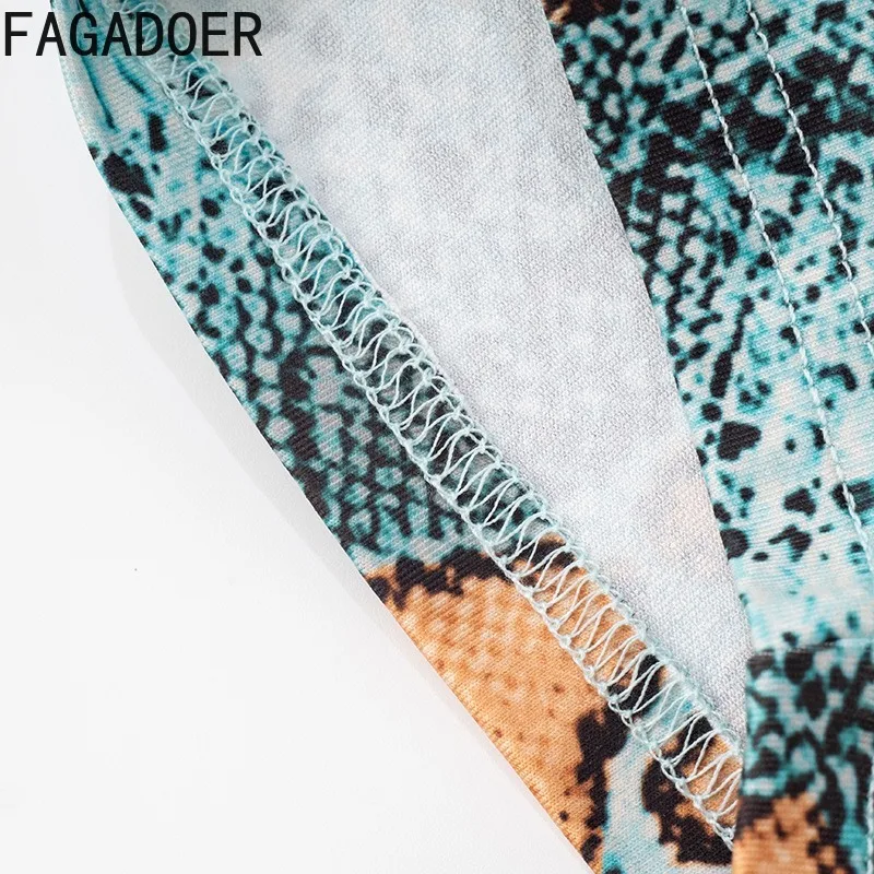 FAGADOER Sexy Python Print Bodycon Shorts Women Blue High Waist Classics Straight Shorts Female Streetwear Bottoms 2025 Summer