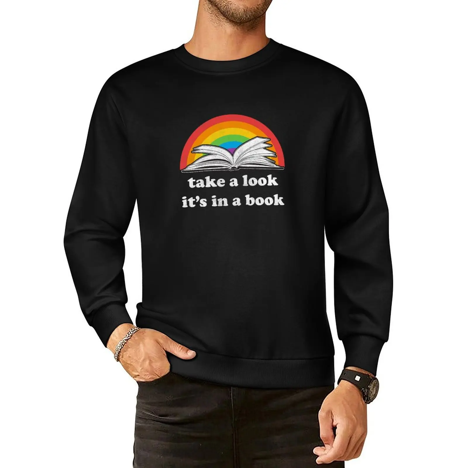 

Take a look, its in a book - Retro inspired Reading Rainbow Pullover Hoodie men's sweat-shirt set male clothes hooded sweatshirt