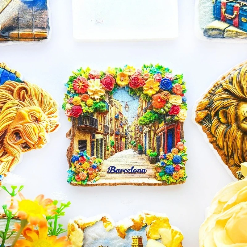 Barcelona Spain Fridge Magnet - Iconic 3D Floral Balcony Souvenir Unique Cityscape Gift for Travel & European Home Decor